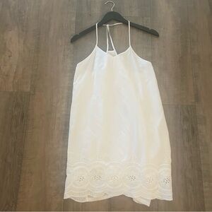 Umgee Boho Flowy White Eyelet Lace V-Neck Lined Midi Dress Size Small